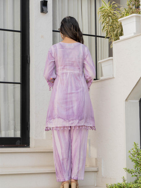 Woman Cotton V-Neck Embroidery Cord Set