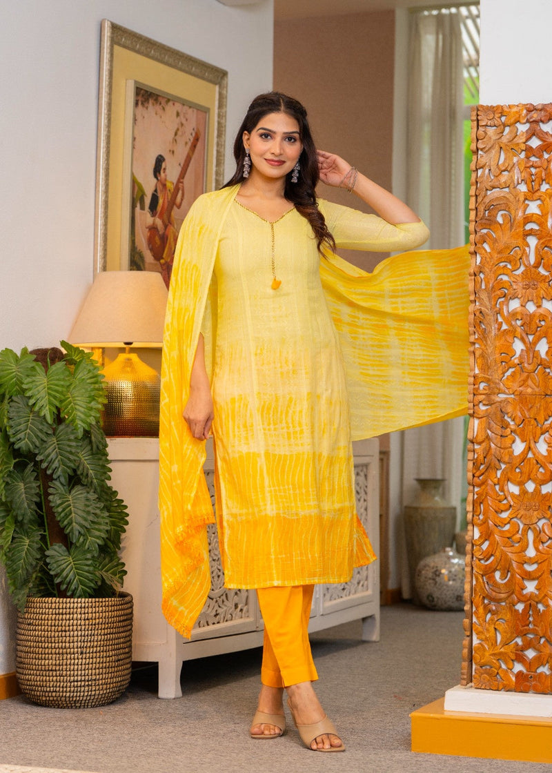Cotton Dobby Ombre Effect Kurta Pants and Dupatta