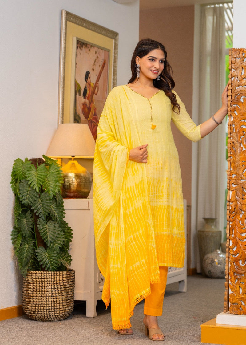 Cotton Dobby Ombre Effect Kurta Pants and Dupatta