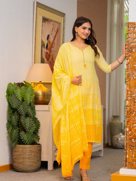 Cotton Dobby Ombre Effect Kurta Pants and Dupatta