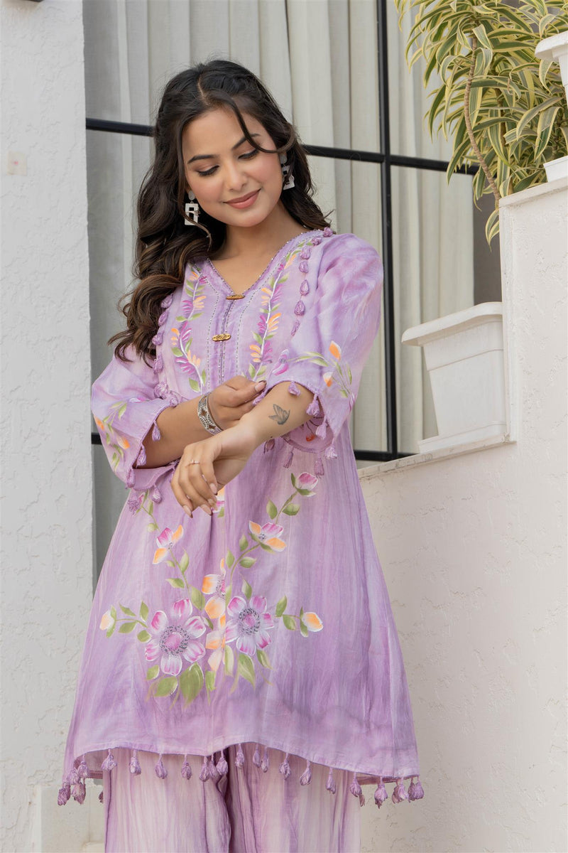Woman Cotton V-Neck Embroidery Cord Set