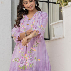 Woman Cotton V-Neck Embroidery Cord Set