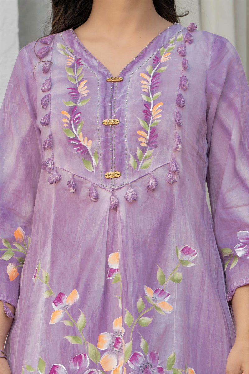 Woman Cotton V-Neck Embroidery Cord Set