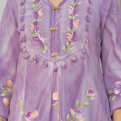 Woman Cotton V-Neck Embroidery Cord Set