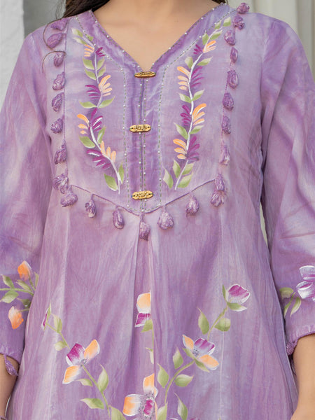 Woman Cotton V-Neck Embroidery Cord Set