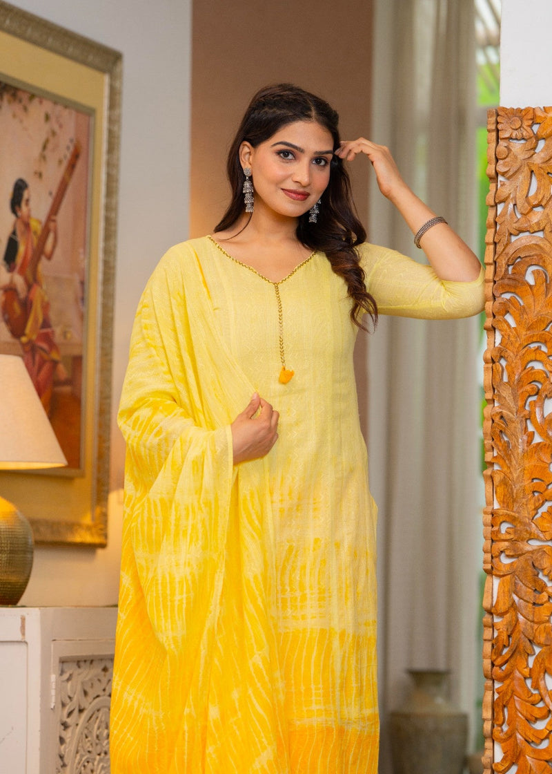 Cotton Dobby Ombre Effect Kurta Pants and Dupatta