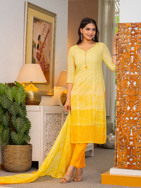 Cotton Dobby Ombre Effect Kurta Pants and Dupatta