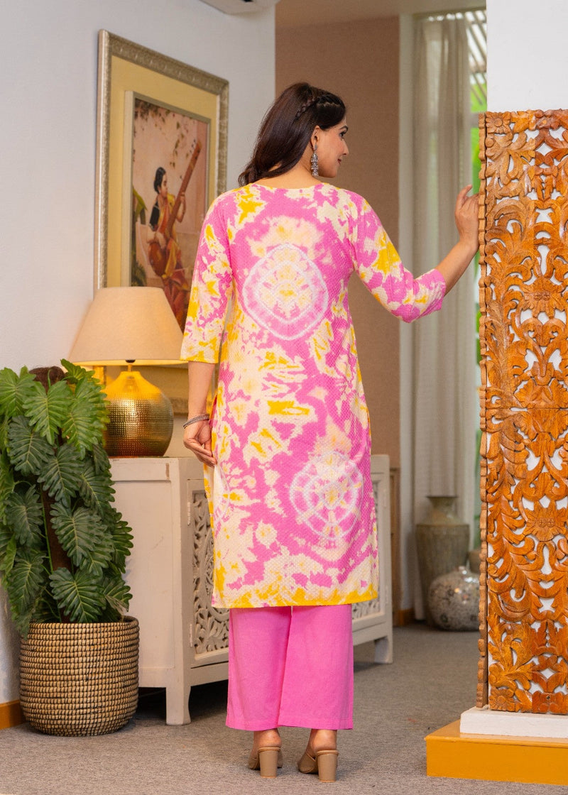 Cotton Dobby Tie and Dye Effect Kurta Pants and Dupatta