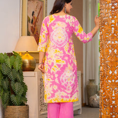 Cotton Dobby Tie and Dye Effect Kurta Pants and Dupatta