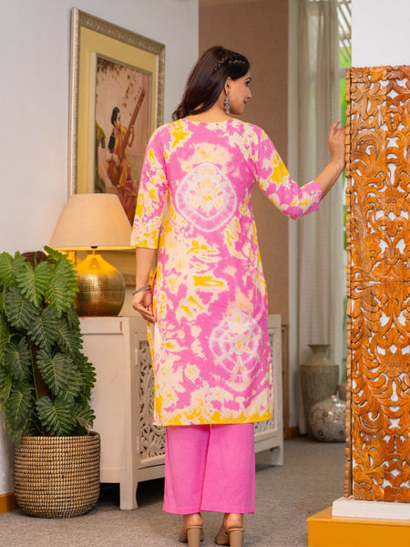 Cotton Dobby Tie and Dye Effect Kurta Pants and Dupatta