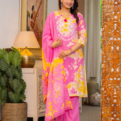 Cotton Dobby Tie and Dye Effect Kurta Pants and Dupatta