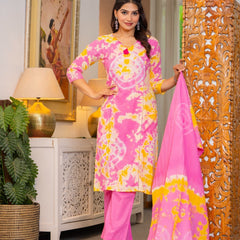 Cotton Dobby Tie and Dye Effect Kurta Pants and Dupatta