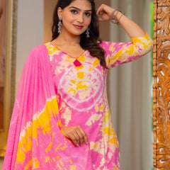 Cotton Dobby Tie and Dye Effect Kurta Pants and Dupatta