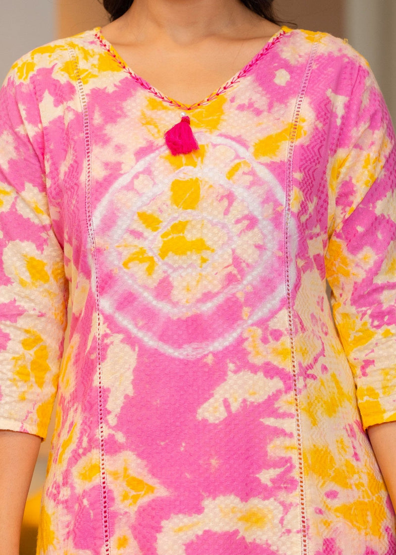 Cotton Dobby Tie and Dye Effect Kurta Pants and Dupatta