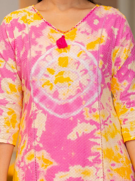 Cotton Dobby Tie and Dye Effect Kurta Pants and Dupatta