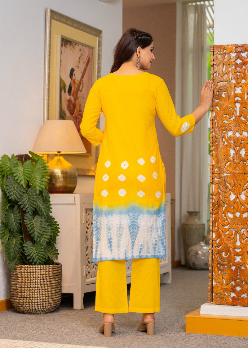 Cotton Dobby Tie and Dye Effect Kurta Pants and Dupatta