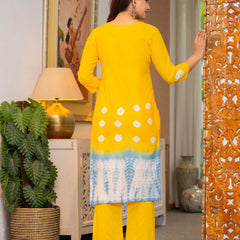 Cotton Dobby Tie and Dye Effect Kurta Pants and Dupatta