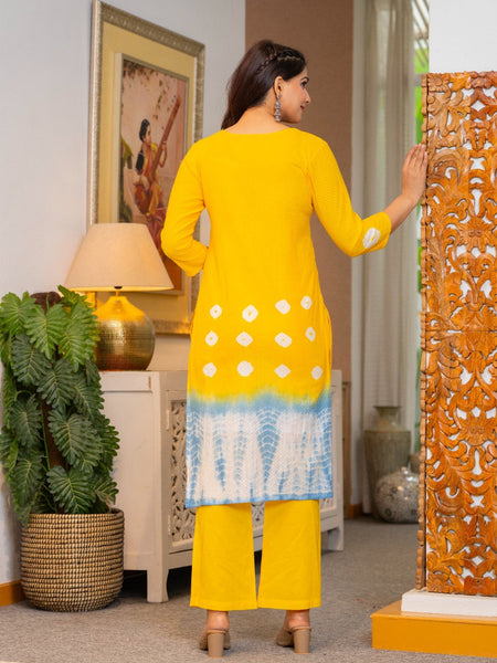 Cotton Dobby Tie and Dye Effect Kurta Pants and Dupatta