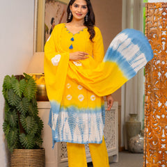 Cotton Dobby Tie and Dye Effect Kurta Pants and Dupatta