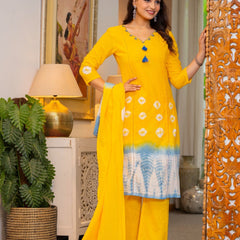 Cotton Dobby Tie and Dye Effect Kurta Pants and Dupatta