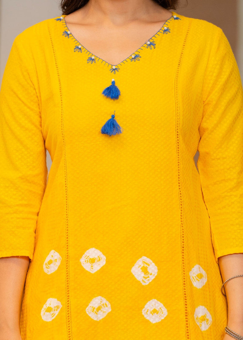 Cotton Dobby Tie and Dye Effect Kurta Pants and Dupatta