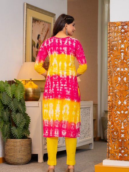 Cotton Dobby Tie and Dye Effect Kurta Pants and Dupatta