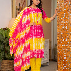 Cotton Dobby Tie and Dye Effect Kurta Pants and Dupatta