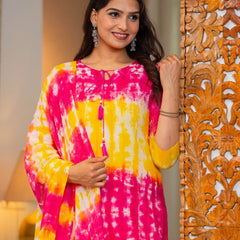 Cotton Dobby Tie and Dye Effect Kurta Pants and Dupatta