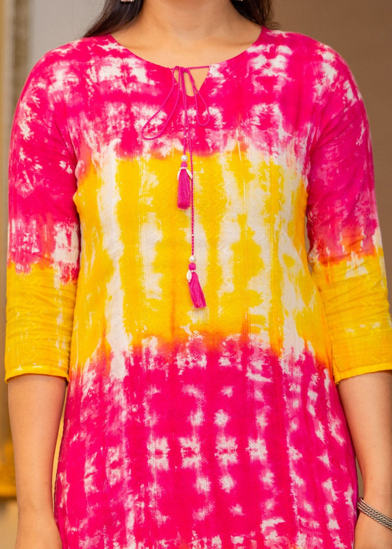 Cotton Dobby Tie and Dye Effect Kurta Pants and Dupatta