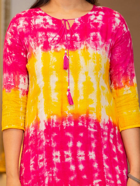 Cotton Dobby Tie and Dye Effect Kurta Pants and Dupatta