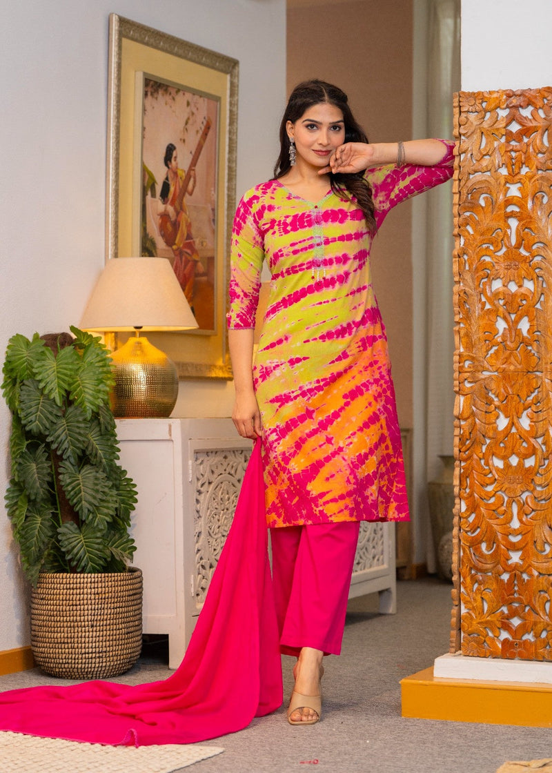 Pure Cotton Shibori Effect Kurta Pant  and  Dupatta