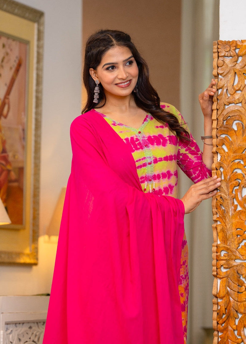 Pure Cotton Shibori Effect Kurta Pant  and  Dupatta