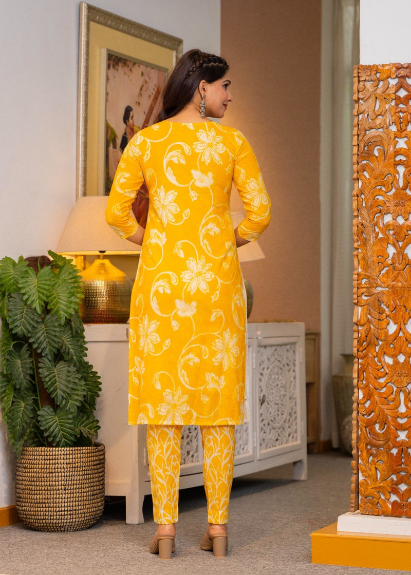 Cotton Dobby Hand Printed Kurta Pants and Dupatta