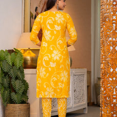 Cotton Dobby Hand Printed Kurta Pants and Dupatta