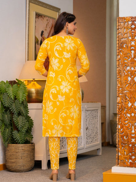 Cotton Dobby Hand Printed Kurta Pants and Dupatta