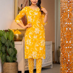 Cotton Dobby Hand Printed Kurta Pants and Dupatta