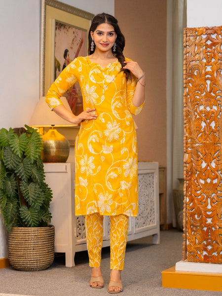 Cotton Dobby Hand Printed Kurta Pants and Dupatta