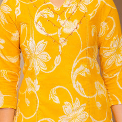 Cotton Dobby Hand Printed Kurta Pants and Dupatta