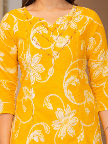 Cotton Dobby Hand Printed Kurta Pants and Dupatta