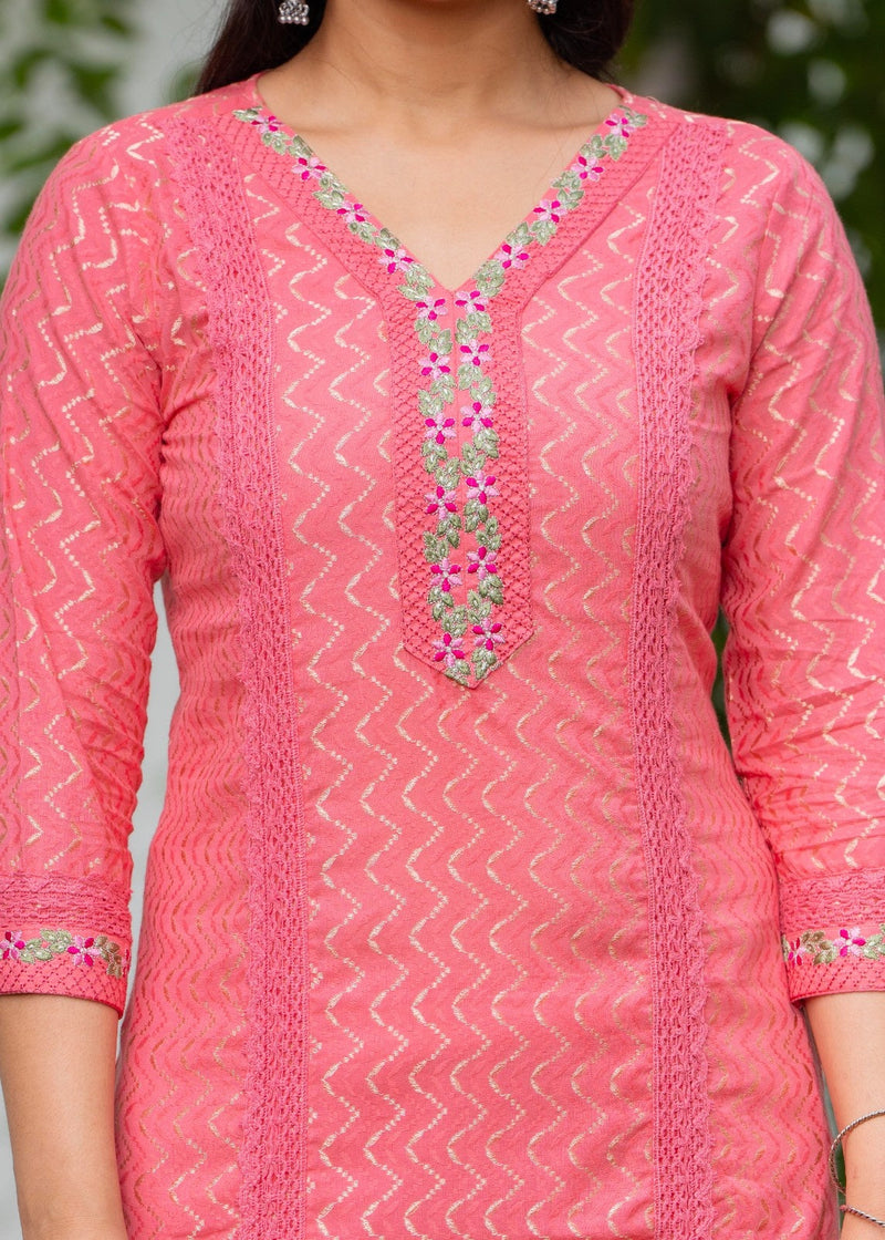Cotton Schiffli Kurta Pant & Dupatta