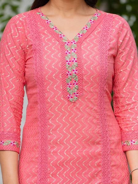 Cotton Schiffli Kurta Pant & Dupatta