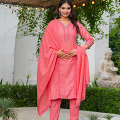 Cotton Schiffli Kurta Pant & Dupatta