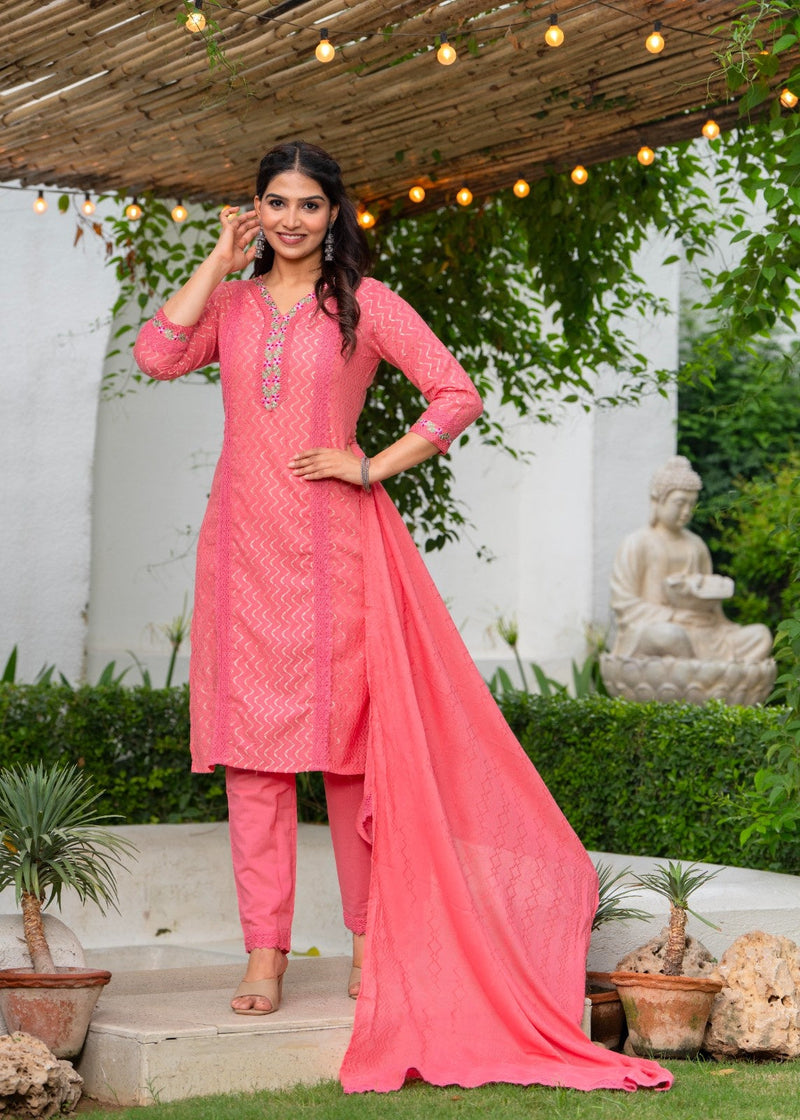 Cotton Schiffli Kurta Pant & Dupatta
