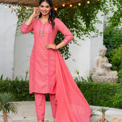 Cotton Schiffli Kurta Pant & Dupatta