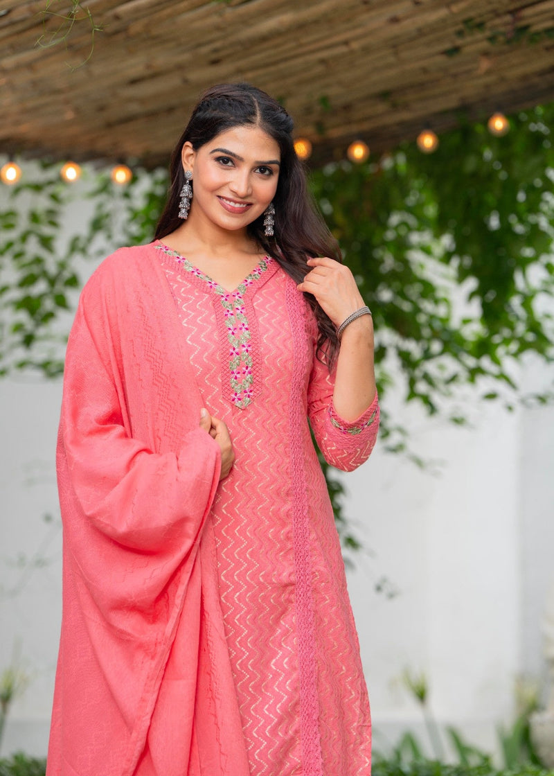 Cotton Schiffli Kurta Pant & Dupatta