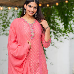 Cotton Schiffli Kurta Pant & Dupatta