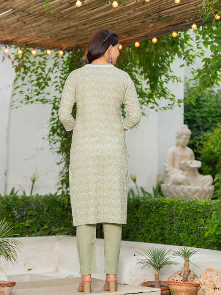 Cotton Schiffili Embroidered Kurta Pants and Dupatta
