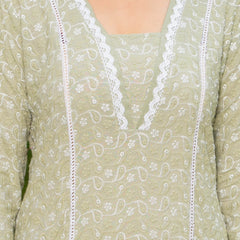 Cotton Schiffili Embroidered Kurta Pants and Dupatta