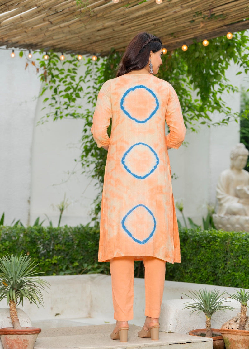 Cotton Dobby Tie and Dye Effect Kurta Pants and Dupatta