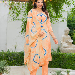 Cotton Dobby Tie and Dye Effect Kurta Pants and Dupatta